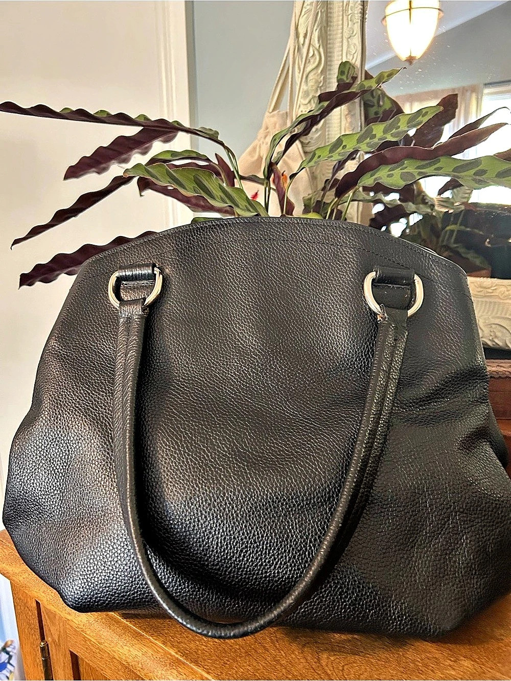 Vintage Danier Black Pebbled Leather Satchel/ Shoulder Bag, Large